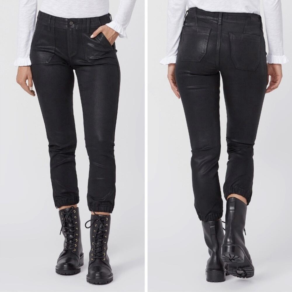 Paige Mayslie Cropped Coated Jogger $259 Black Fog Luxe Size 24 Minimalist - Picture 12 of 12